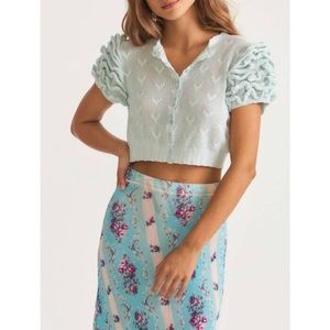 LoveShackFancy Cropped Puff Sleeve Sweater Top